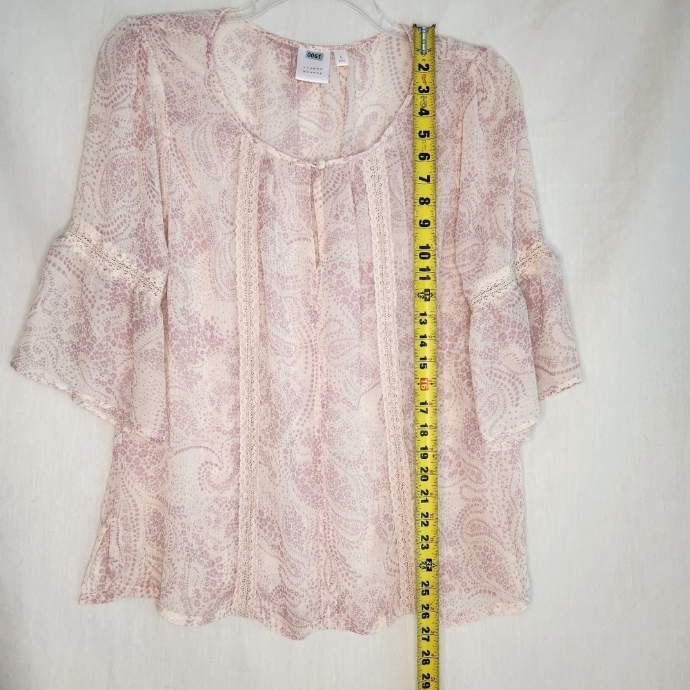 LC Lauren Conrad Pastel Pink Paisley Pleated Ruffled Blouse Womens Large - Picture 4 of 5